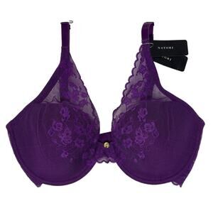 Natori Convertible Bra 34DDD Plum Lace Cherry Blossom Plunge Underwire MSRP $76
